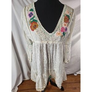White Waves White Lace Embroidered Beaded Cover Up Dress Hi-lo Small